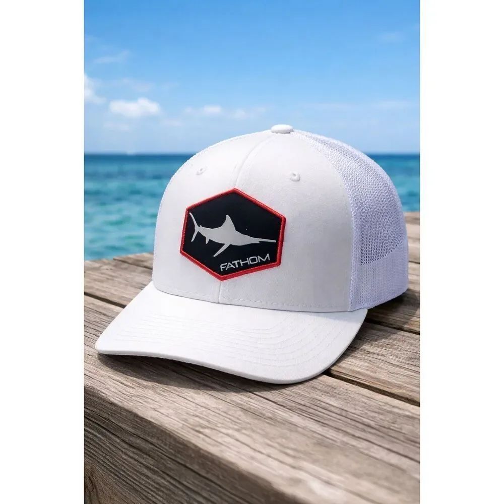 Fathom Trucker Hat Snapback Mesh Cap White Men L XL Coastal Streetwear